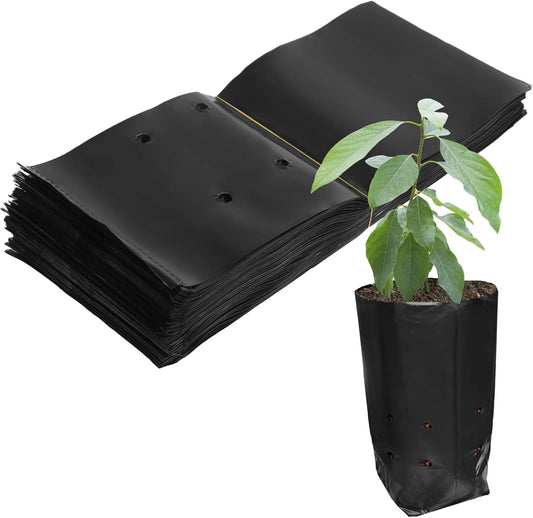 OMISTAR 100 PCS Plant Nursery Bags, Plastic Seedling Pots Container for Fruit Tree Flower Plant Grow, Plant Nursery Bags for Gardening Transplant