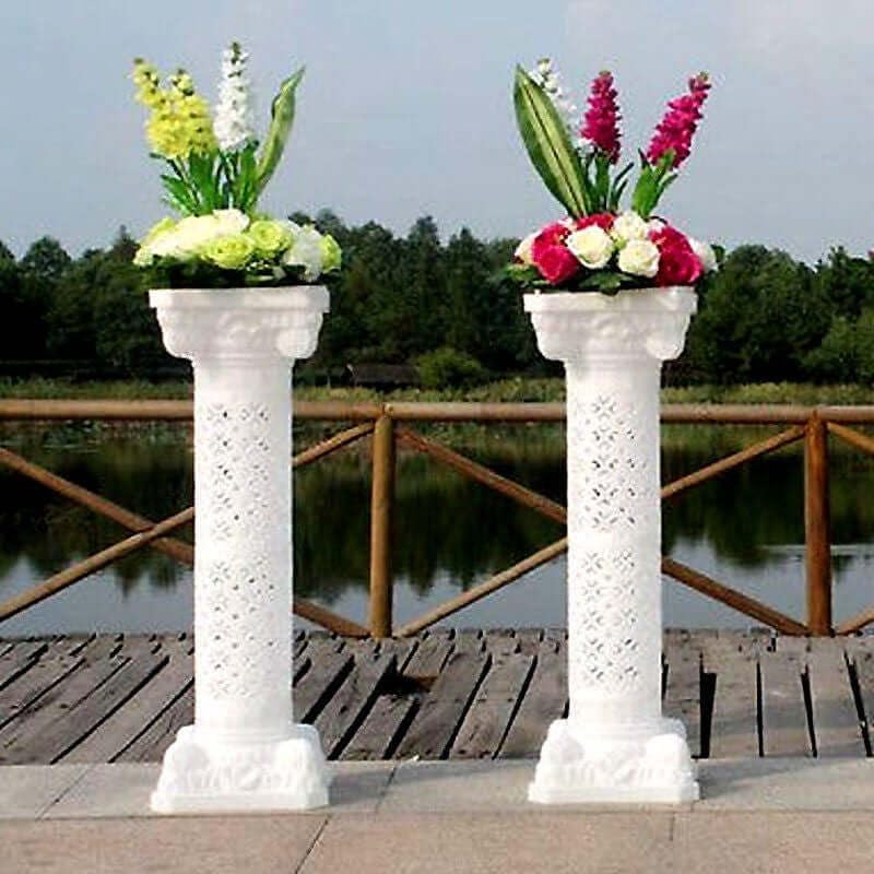 Efavormart 4 Pack 41" Tall White PVC Height Adjustable Artistic Roman Wedding Inspired Pedestal Column Plant Stand