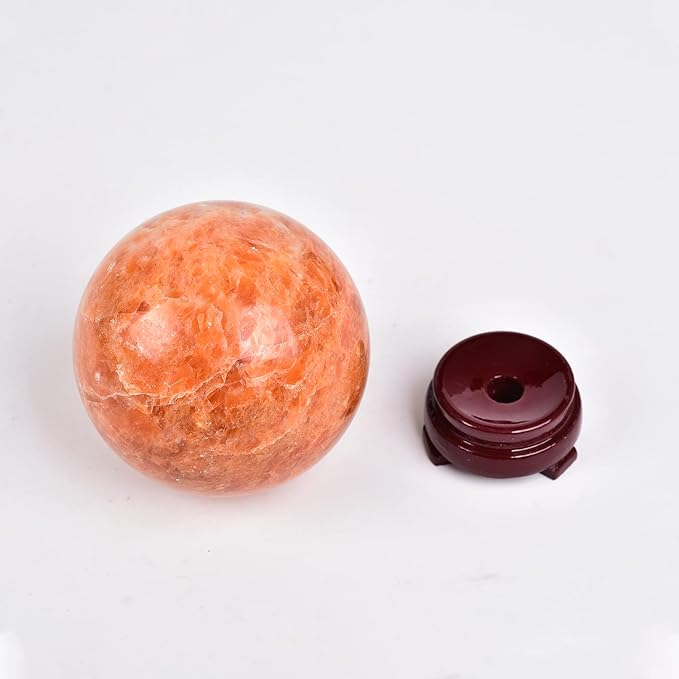 JIC Gem Sunstone Crystal Sphere Ball Natural Quartz Crystal Sphere Ball with Wooden Stand (50-60mm)