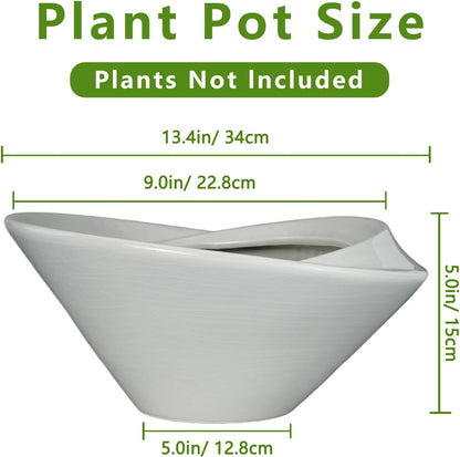 Bonsai Pots 13 Inch - Ceramic Succulent Pots with Drainage Hole Decorative Plant Pot Indoor Large Outdoor Planter Modern Flower Pot for Home Garden Office Room Decor Gray