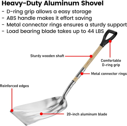 Aluminum Shovel with D-Handle - Stable While Light Weight (2.5 lbs) 20" Blade - Reinforced Edge Ergonomic Design Folding with Threaded Connection