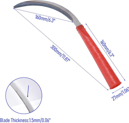 1pce 300mm/11.81in Carbon Steel Billhook Brush Clearing Sickle for Grass,Weeding Tools for Garden,Curved Sawtooth Sickle,Machete Axe for Cutting Trees,Steel Blade Knife in Hand