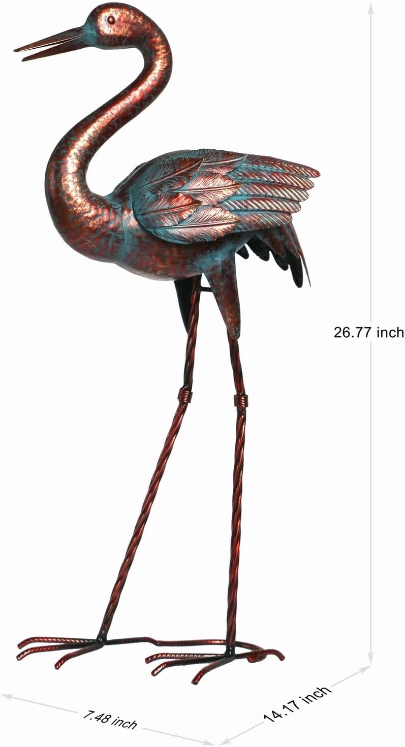 Natelf Garden Crane Statues for Outdoor Standing Patina Heron Decoy Yard Sculptures, Metal Bird Art Ornaments for Patio Lawn Pond Backyard Decorations