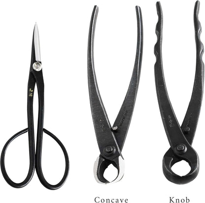 Wazakura Made in Japan 5PCS Bonsai Tool Kit with Roll Bag: Yasugi Steel Satsuki Bonsai Scissors, Concave Branch Cutter, Knob Cutter, Wire Cutter, Tweezers - 5 Tools Satsuki Set with Case