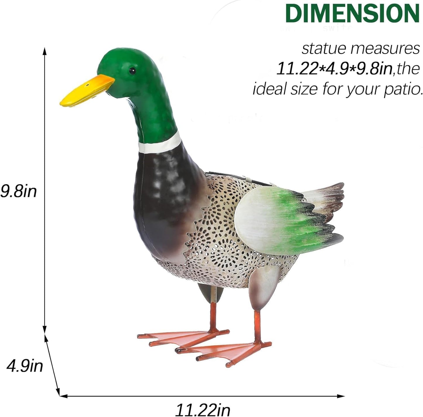 Solar Ducks Outdoor Statue ，Metal Duck Garden Decor ，Lawn Animal Statue Mallard Duck Art ，Gifts for Mallard Duck Lovers