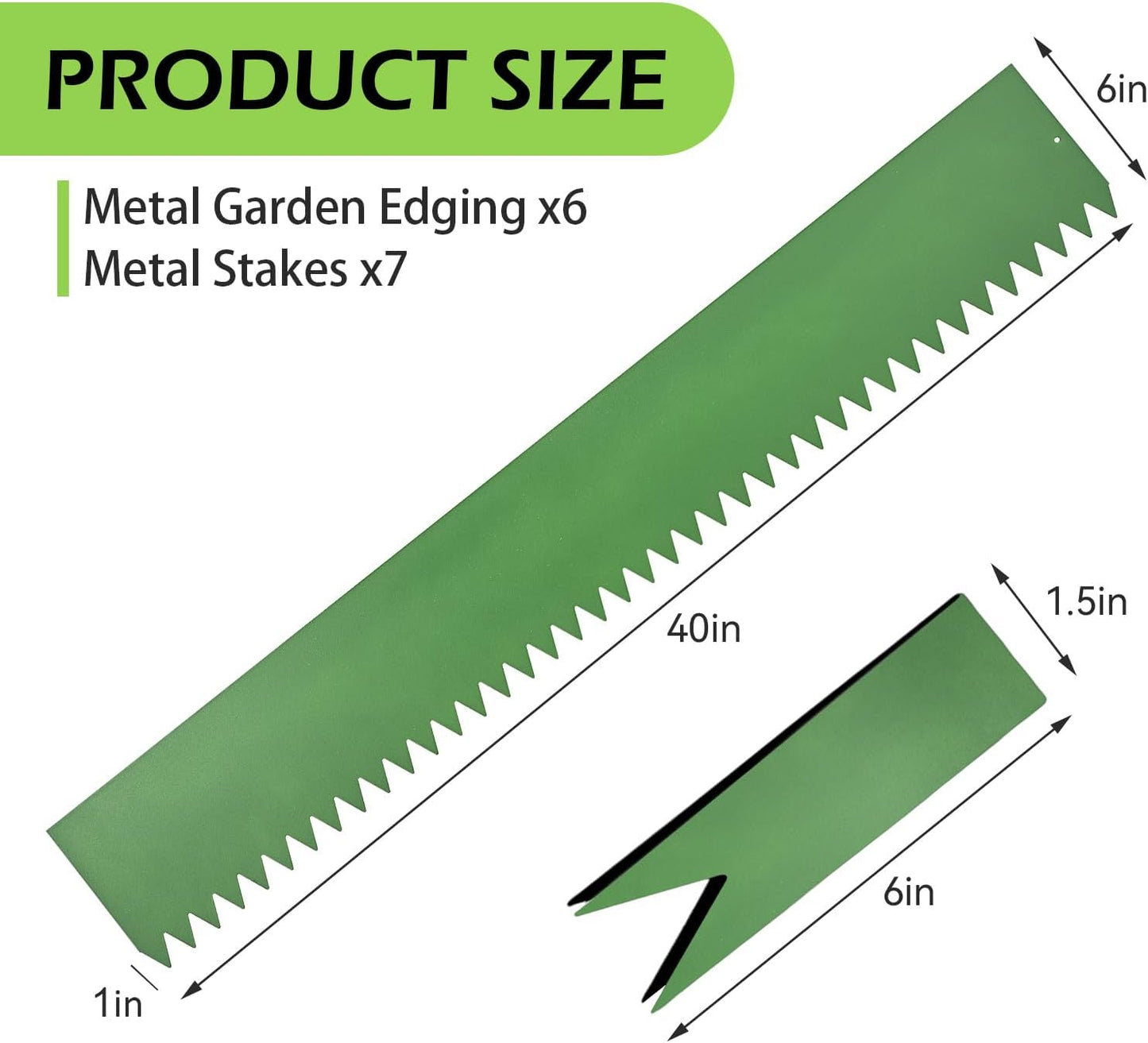 Landscape Edging Kit, Galvanized Steel Edging Landscape Lawn Edging Powder for Lawn Yard, Coated Bendable Metal Strips, No-Dig Hammer-in Edging Border w/Clips (6 INCH 6 PCS, Green)