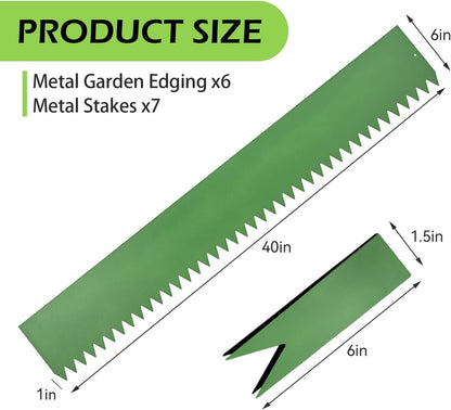 Landscape Edging Kit, Galvanized Steel Edging Landscape Lawn Edging Powder for Lawn Yard, Coated Bendable Metal Strips, No-Dig Hammer-in Edging Border w/Clips (6 INCH 6 PCS, Green)