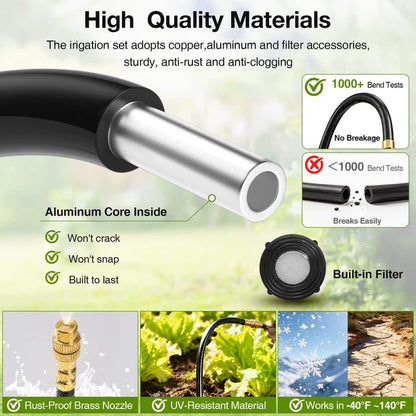 Pro-Series Drip Irrigation System, 100FT 1/4" Garden Watering System with 16pcs 360° Bendable