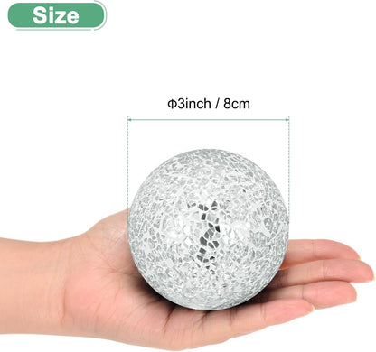 Decorative Ball for Bowls, 3 Inch Mosaic Glass Balls Decorative Glass Orbs for Home Decor/Dining Tables/Wedding Party/Coffee Table/Centerpiece Decor [Silver]
