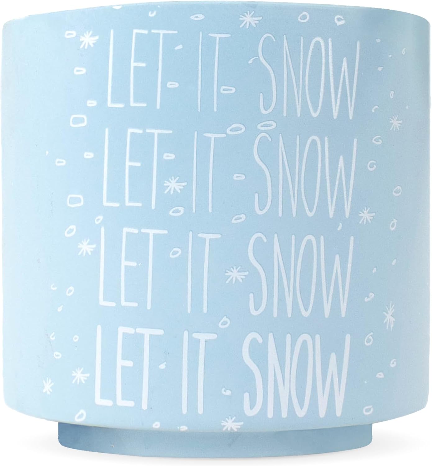 Ceramic Holiday Planter Pot, Let it Snow Design, Powder Blue & White, Holds 4" House Plant or Succulent, Festive Winter Christmas Home Décor with Wood Stand