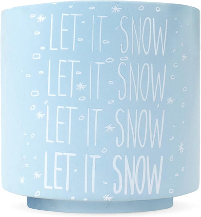 Ceramic Holiday Planter Pot, Let it Snow Design, Powder Blue & White, Holds 4" House Plant or Succulent, Festive Winter Christmas Home Décor with Wood Stand