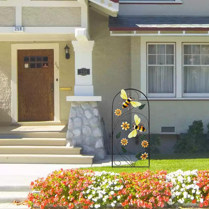 YEAHOME 34 Inch Decorative Metal Spring Garden Stakes with Flowers Bees, Vibrant Decorative Metal Spring Style, Metallic, Outdoor Decorative Garden Stakes