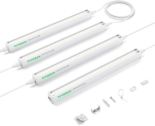 VIVOSUN T5 Grow Lights for Indoor Plants, 5000K Full Spectrum 24W(4 X 6W), 1FT LED Plant Light Strip for Seed Starting, Greenhouse, Hydroponics, SGS Compatible, Linkable, 4-Pack