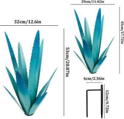 EROCK 2 Pcs Tequila Rustic Sculpture, Wind Resistant Metal Agave Plant Outdoor Home Decor, DIY Rustic Hand Painted Metal Agave Garden Art Plant Country Sculpture Statue Patio Stake Lawn Ornament Gift