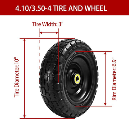 10" Solid Tires (4-Pack) - 4.10/3.50-4 Flat-Free Replacement Wheels for Gorilla Carts, Wheelbarrows, Garden Carts & Utility Wagons - 5/8" Axle Bore 2.1" Hub