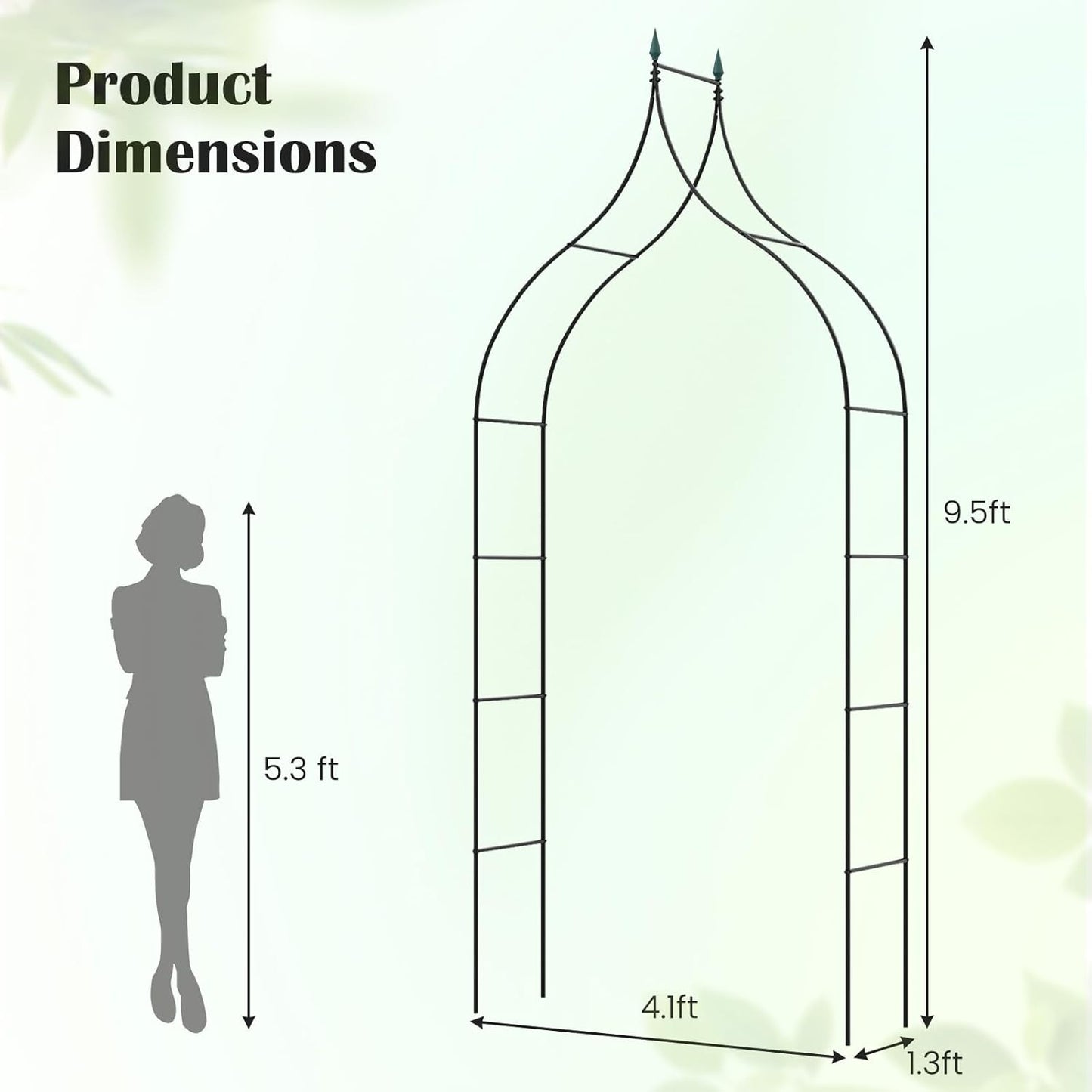 GOFLAME Metal Garden Arch, Rose Garden Arbor for Various Climbing Plant, Outdoor Lawn Backyard, Gothic Style Arch Stand Wedding Party Ceremony Decoration