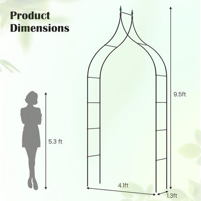 GOFLAME Metal Garden Arch, Rose Garden Arbor for Various Climbing Plant, Outdoor Lawn Backyard, Gothic Style Arch Stand Wedding Party Ceremony Decoration