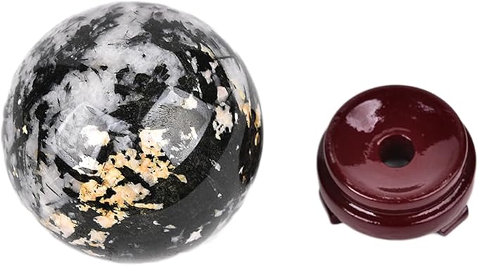 JIC Gem Large Black&White Crystal Sphere with Stand Black and White Tourmaline Crystal Ball Sphere Gemstone Decorative Ball for Home Decor Altar Reiki Feng Shui Crystal Gift 80-90mm