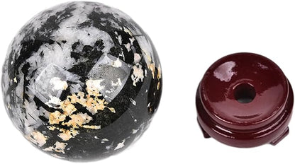 JIC Gem Large Black&White Crystal Sphere with Stand Black and White Tourmaline Crystal Ball Sphere Gemstone Decorative Ball for Home Decor Altar Reiki Feng Shui Crystal Gift 80-90mm