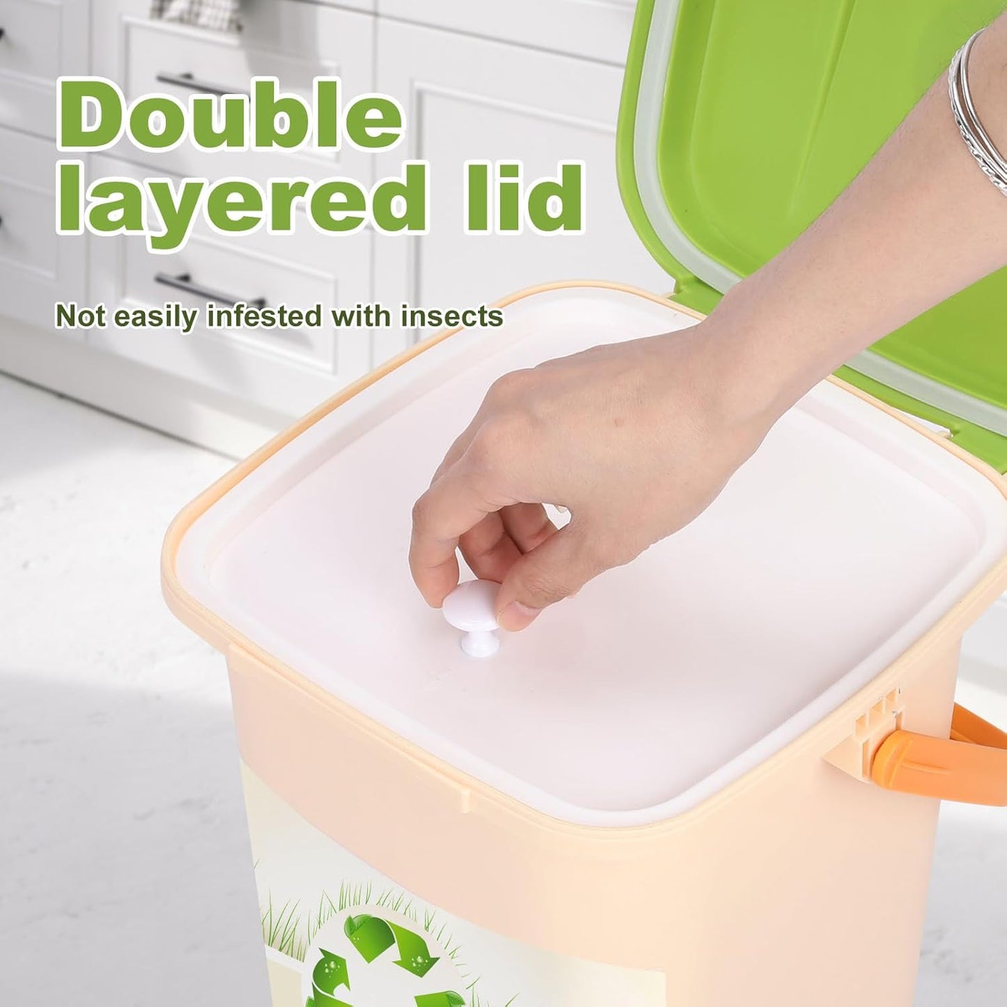 Compost Bin Outdoor, 15L Garden Composting Bin Bags, Breathable Screen Window Reusable Garden Yard Waste Bags Speed Up Composting & Reduce Odors, Indoor Small Kitchen Compost Bin with Lid, Beige
