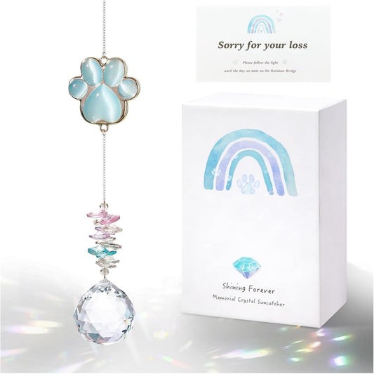 Pet Memorial Suncatcher - Dog Paw Memorial Gifts, Pet Loss Crystal Prisms Rainbow Maker, Lost of