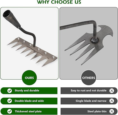 Iron Weeding Rake 2.0, New 5/6/7/8 Teeth Carbon Steel Garden Weeder Rakes, Weeder Puller Tool for Yard Lawn and Garden, Heavy Duty Metal Rake for Lawn, Flower Beds & Soil Aeration (6 Teeth)