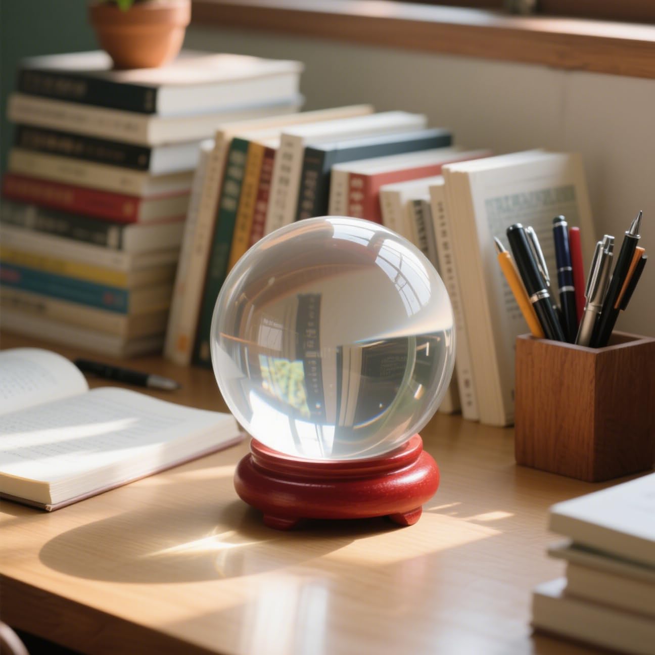 Crystal Ball, Glass Balls, Decorative Balls, Clear Crystal Ball with Wooden Stand, K9 Glass Ball for Home Decoration, Photography, FengShui,Fortune Teller Accessories (120mm)