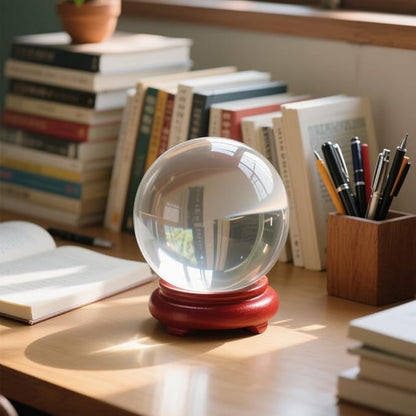 Crystal Ball, Glass Balls, Decorative Balls, Clear Crystal Ball with Wooden Stand, K9 Glass Ball for Home Decoration, Photography, FengShui,Fortune Teller Accessories (60mm)