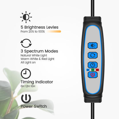 Garpsen Halo Floor Grow Light, Three-Head Full Spectrum LED Plant Light with Base, 5 Dimmable Levels & Timer 6/12/16H, 3 Color Modes Grow Lamp with 252 LEDs, 67''Height Adjustable for Large Plants