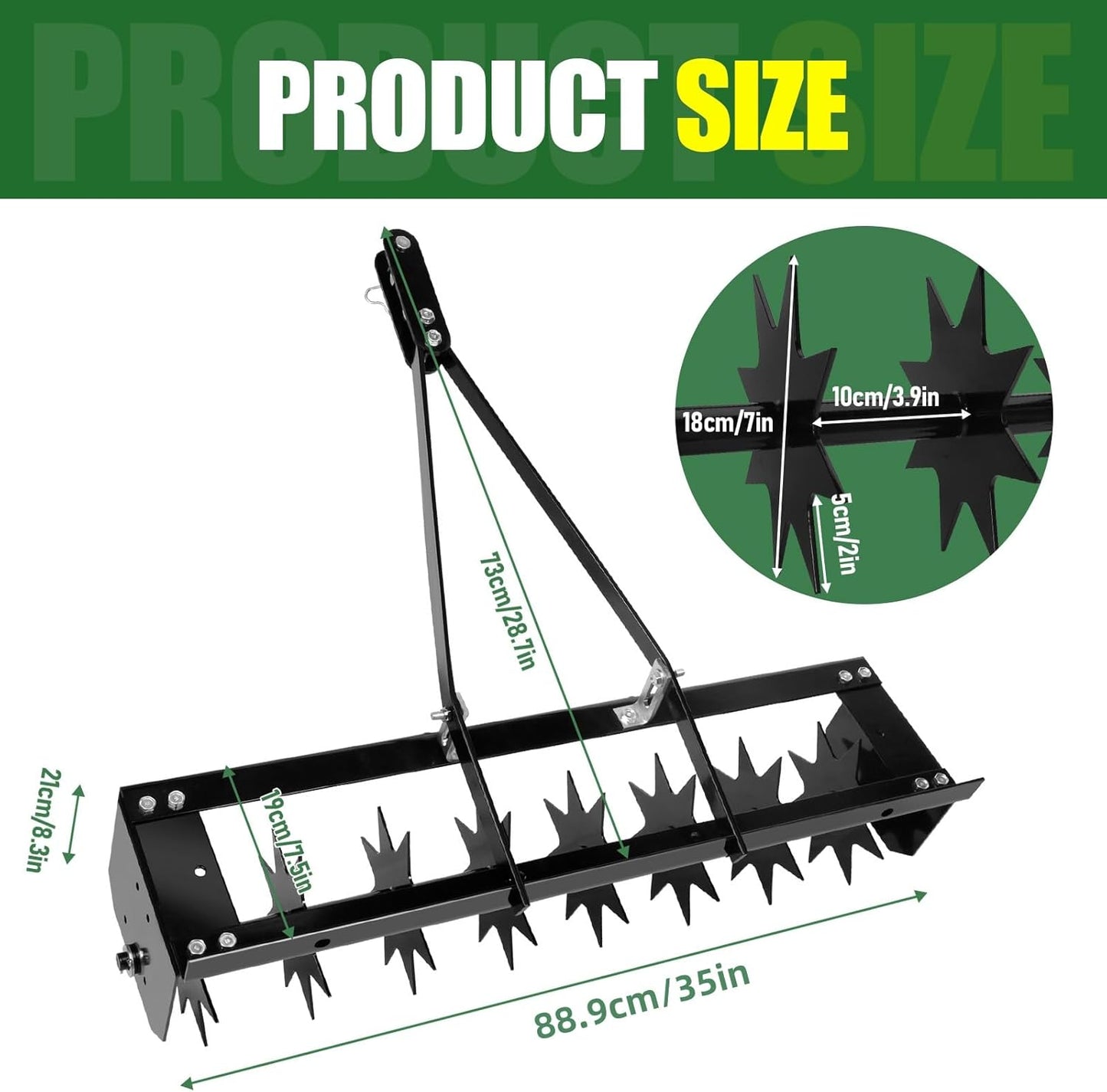 35-Inch Spike Tow Behind Aerator for Lawn Tractor, Pull Behind Aerator for Riding Mower with Steel Tines, Tractor Aerator for Farm