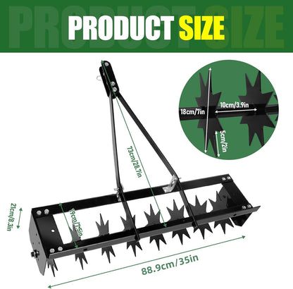 35-Inch Spike Tow Behind Aerator for Lawn Tractor, Pull Behind Aerator for Riding Mower with Steel Tines, Tractor Aerator for Farm