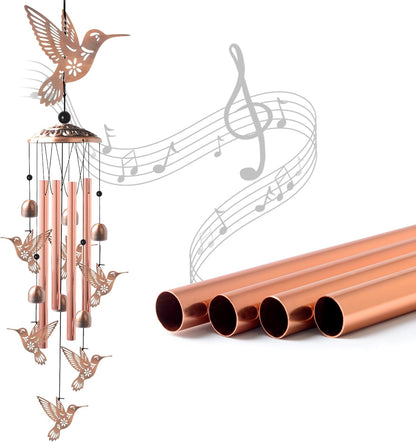 Brass Hummingbird Wind Chimes, Copper Wind-Chimes, Garden Decor, Gifts for Women, Gifts for Mom, Windchimes Outdoor, Memorial WindChimes, Wind Bell