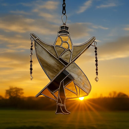 Handmade Stained Glass Spinner,Dancing Lady Stained Glass Spinner,Colorful Wind Spinner Ornament, Kinetic Acrylic Hanging Decor Unique Boho Hanging Ornament for Window, Garden, Porch (2 PCS)