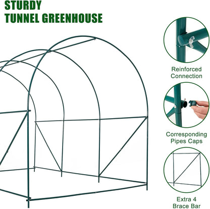 12×7×7 FT Greenhouses for Outdoors Heavy Duty, Large Walk in Green Houses for Outside with 6 Ventilated Mesh Windows & Roll-up Door & Reinforced Frame