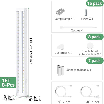 FOXGARDEN Grow Lights for Indoor Plants, 1FT 64W (8×8W) Full Spectrum LED Plant Growing Lamp, Grow Light Strip, Plug and Play, Linkable, Separate Switch, 8-Pack