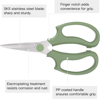 Housolution Flower Scissors, Strong Floral Shears, Premium Steel Pointed Garden Pruning Shears Floral Fruits Leaf Scissors Hand Pruner Snip Trimming Tool for Gardening Flower Arrangement,Avocado Green