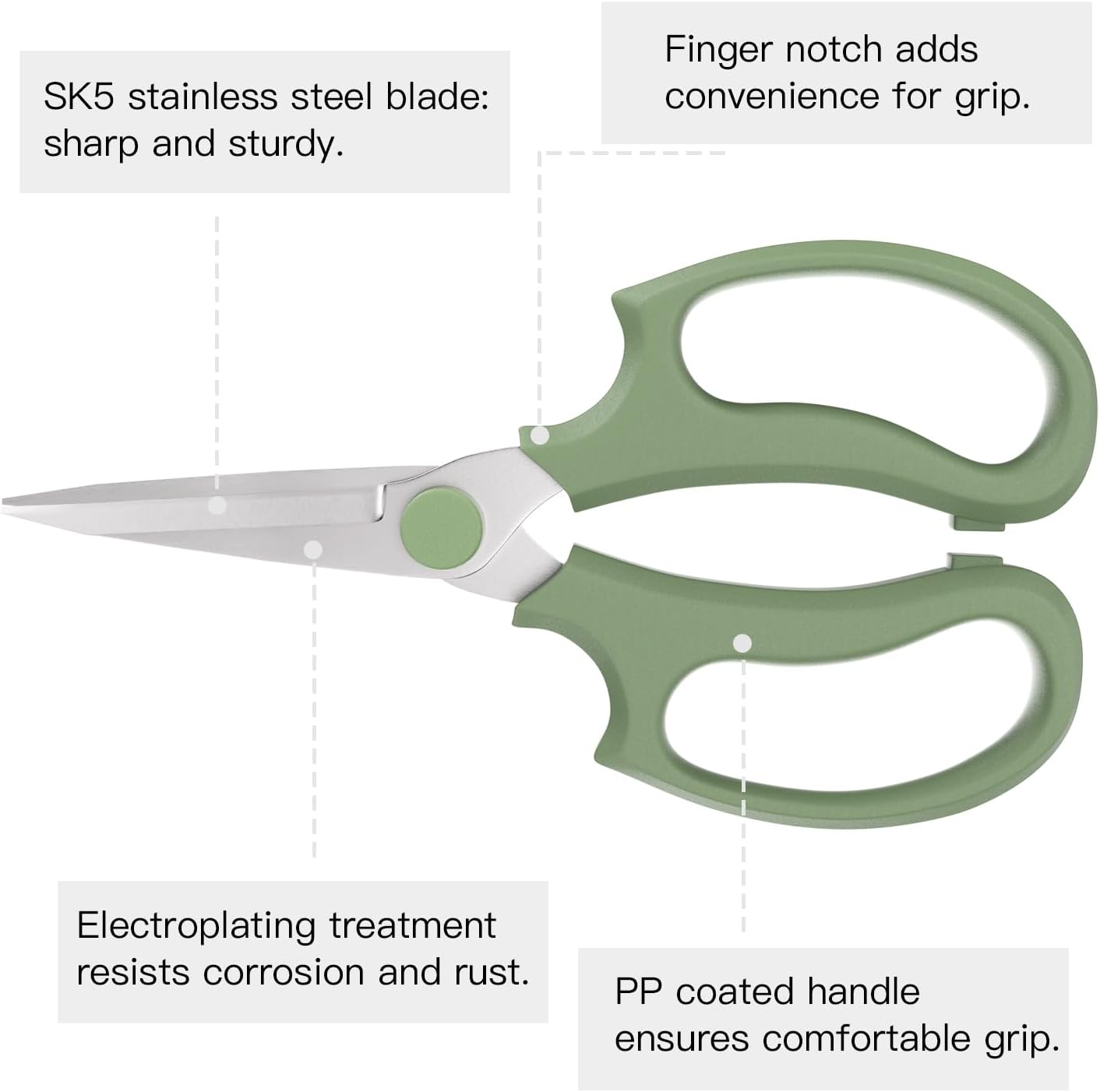 Housolution Flower Scissors, Strong Floral Shears,3PCS Premium Steel Garden Pruning Shears Floral Fruits Leaf Scissors Hand Pruner Snip Trimming Tool for Gardening Flower Arrangement, Green