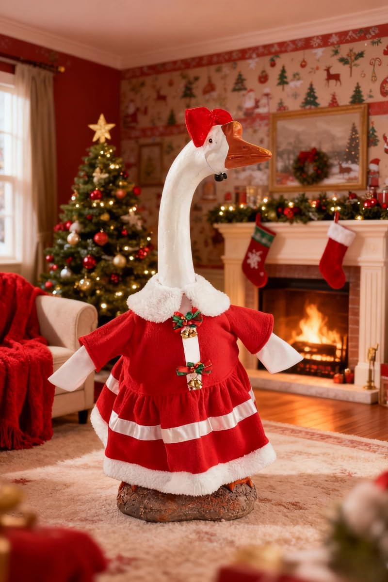 Christmas Porch Goose Outfit - 23" Goose Costume Festive Outfit for Cement Plastic Porch Goose Statue – Funny Outdoor Decor,Lawn Yard Decor,Classroom,Patio & Garden Party