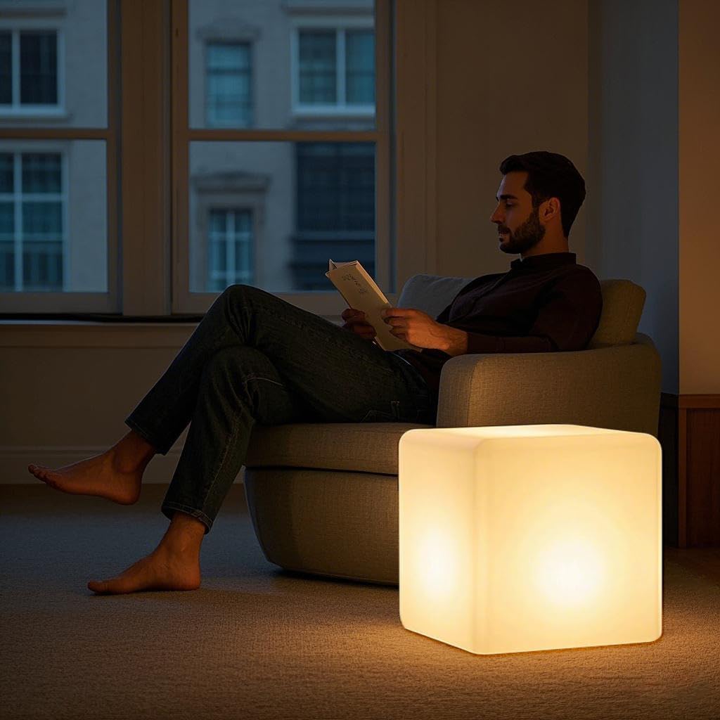 Mr.Go 20-inch LED Lighted Cube Table, Large LED Cube Chair Light, 16 RGB Colors Glowing Cube Seat w/Remote - Rechargeable - Waterproof - Home Outdoor Patio Pool Bar Stage Party Lighting Decoration