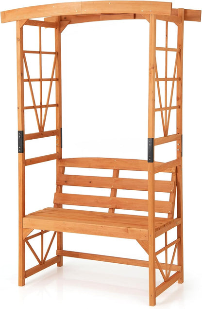 Giantex Garden Arbor with Bench - Wooden Garden Arch Trellis for Climbing Plants Vines, 2-Person Outdoor Bench, 48''W x 75''H Patio Archway for Lawn Wedding Party Ceremony Backyard Decor