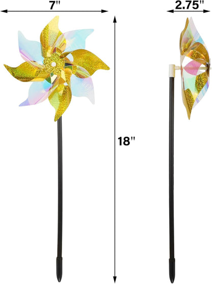 winemana 12 Pcs Reflective Pinwheels Outdoor, Wind Spinners for Yard & Garden, Sparkly Bird Repellent Windmill Scare Birds Away, Deterrent Devices for Outside Patio Lawn Spring Decor (Yellow)