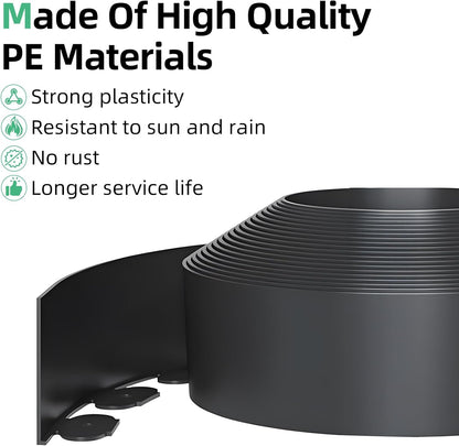 4" x 100' Landscape Edging, No Dig Garden Edging with Spikes, Edging Border for Landscaping Flower Bed Garden Lawn Yard Grass Black