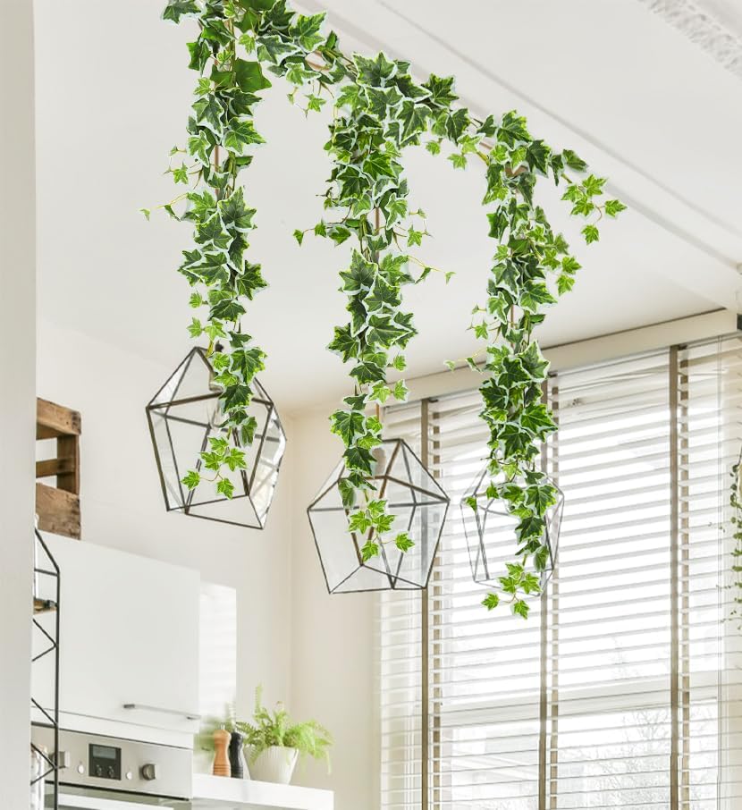 RECUTMS 74.8inch Artificial Ivy Vines 2 Pack Fake Hanging Plants with Leaves UV Resistant Faux Garland Greenery for Bedroom Wall Window Wedding Party Decoration