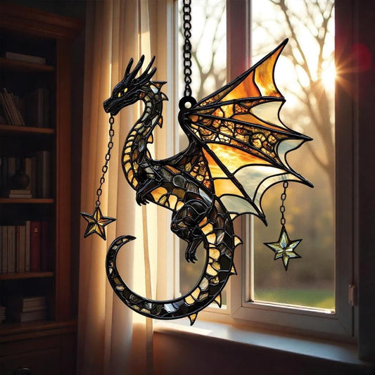 Stars Dragon Acrylic Suncatcher Stained Glass Effect Window Car Hanging Christmas Ornament Indoor