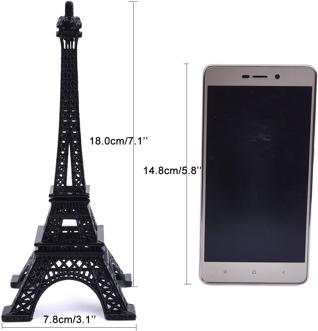 ESHATO Black Metal Eiffel Tower Statue, 7inch Decorative Figurine Replica Stand Holder for Cake Topper Table Decor Gift Party Home Decoration