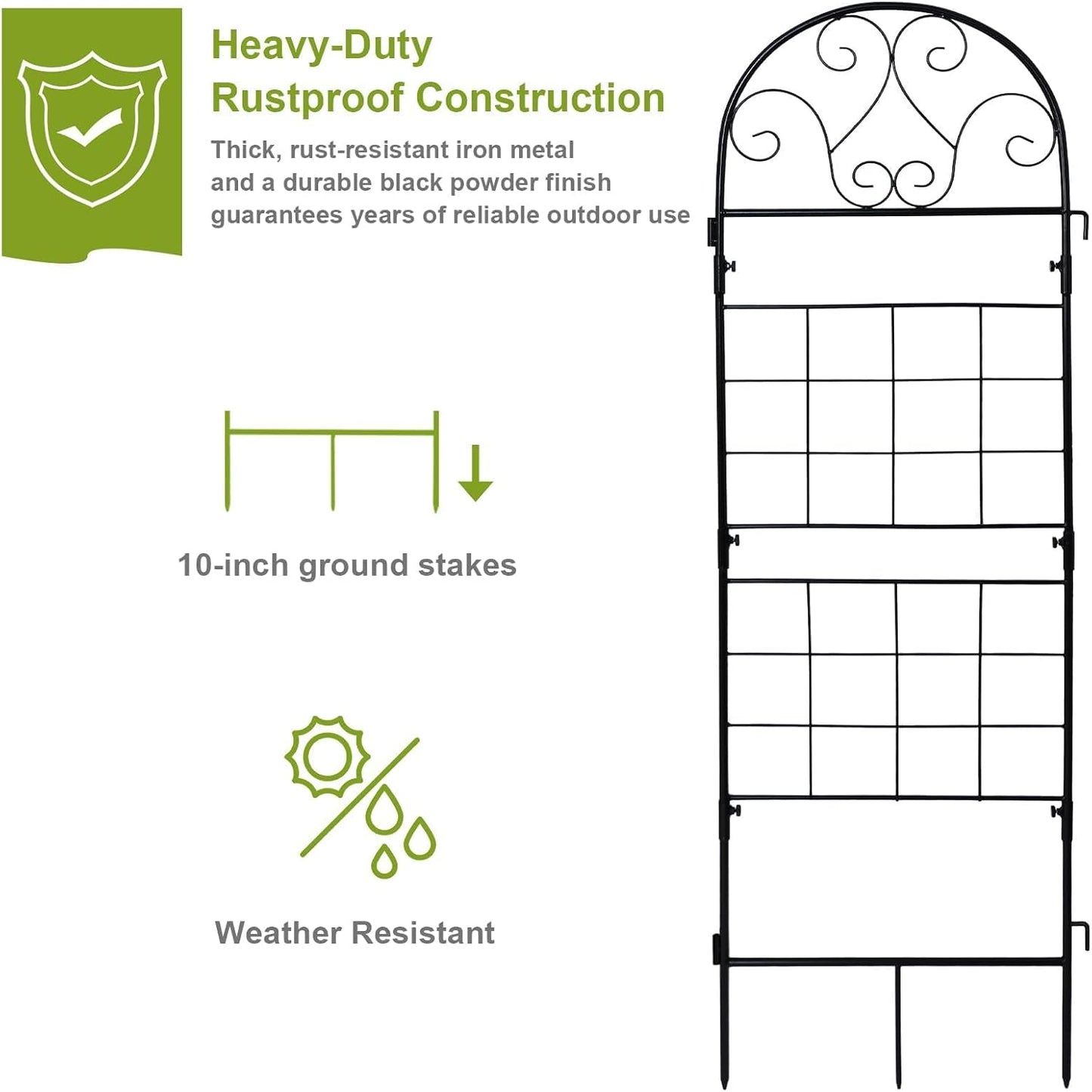 hogardeck 1PC 45x35 Inch Heavy Duty Metal Trellis - Black Rustproof Coated Outdoor Garden Support for Climbing Plants, Roses, Vegetables