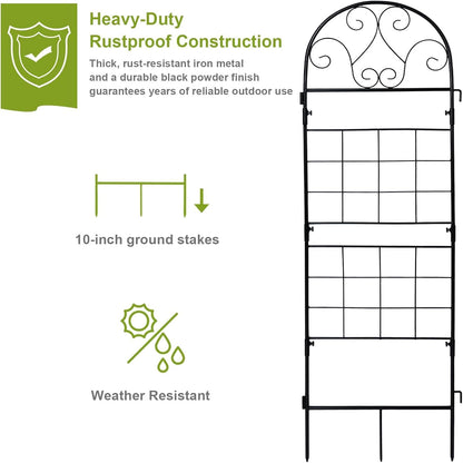 hogardeck 1PC 45x35 Inch Heavy Duty Metal Trellis - Black Rustproof Coated Outdoor Garden Support for Climbing Plants, Roses, Vegetables