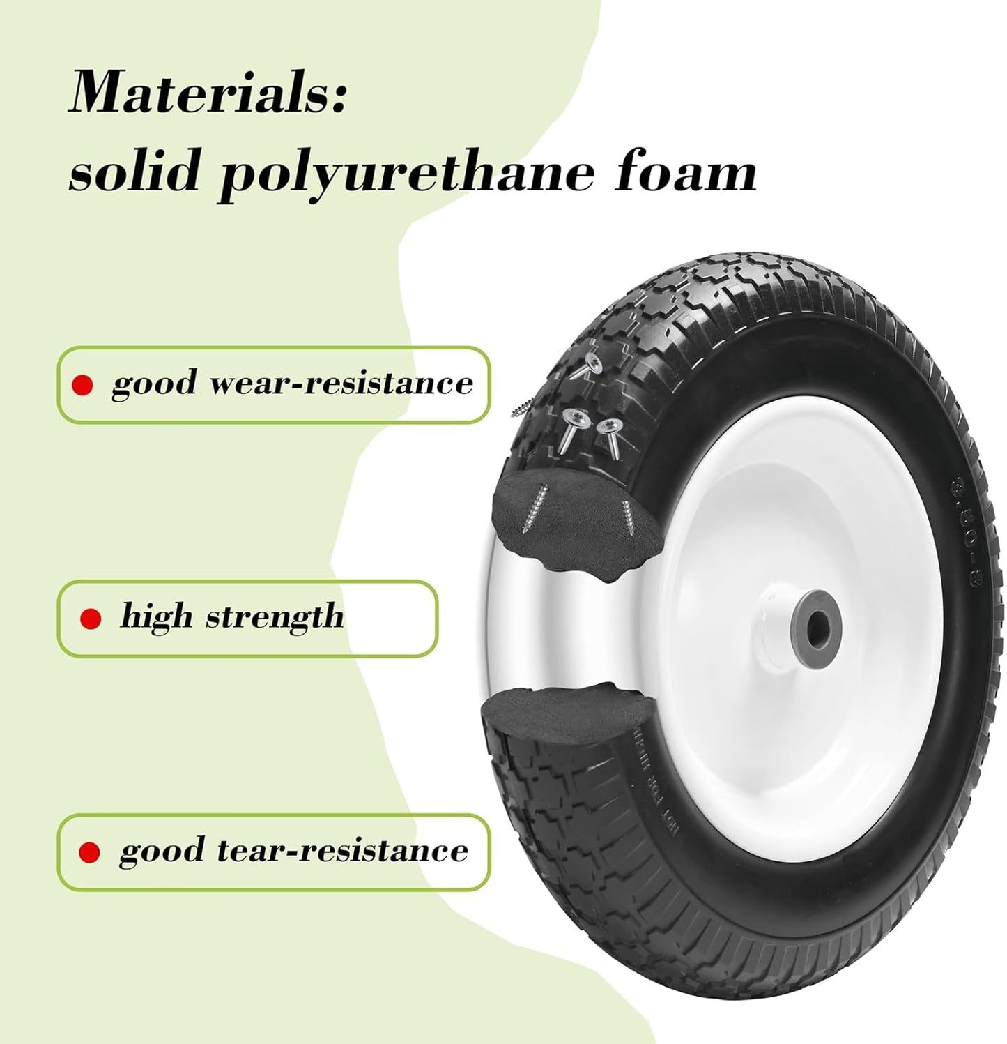Parts Camp Wheelbarrow Tires,3.50-8" Flat-free Solid Tire and Wheel,Universal Fit 14.5" Wheelbarrow Tire For Garden Carts/Wheelbarrows/Trolley Dolly With 5/8" Axle Bore Hole,3" Centered Hub(2 Pack)