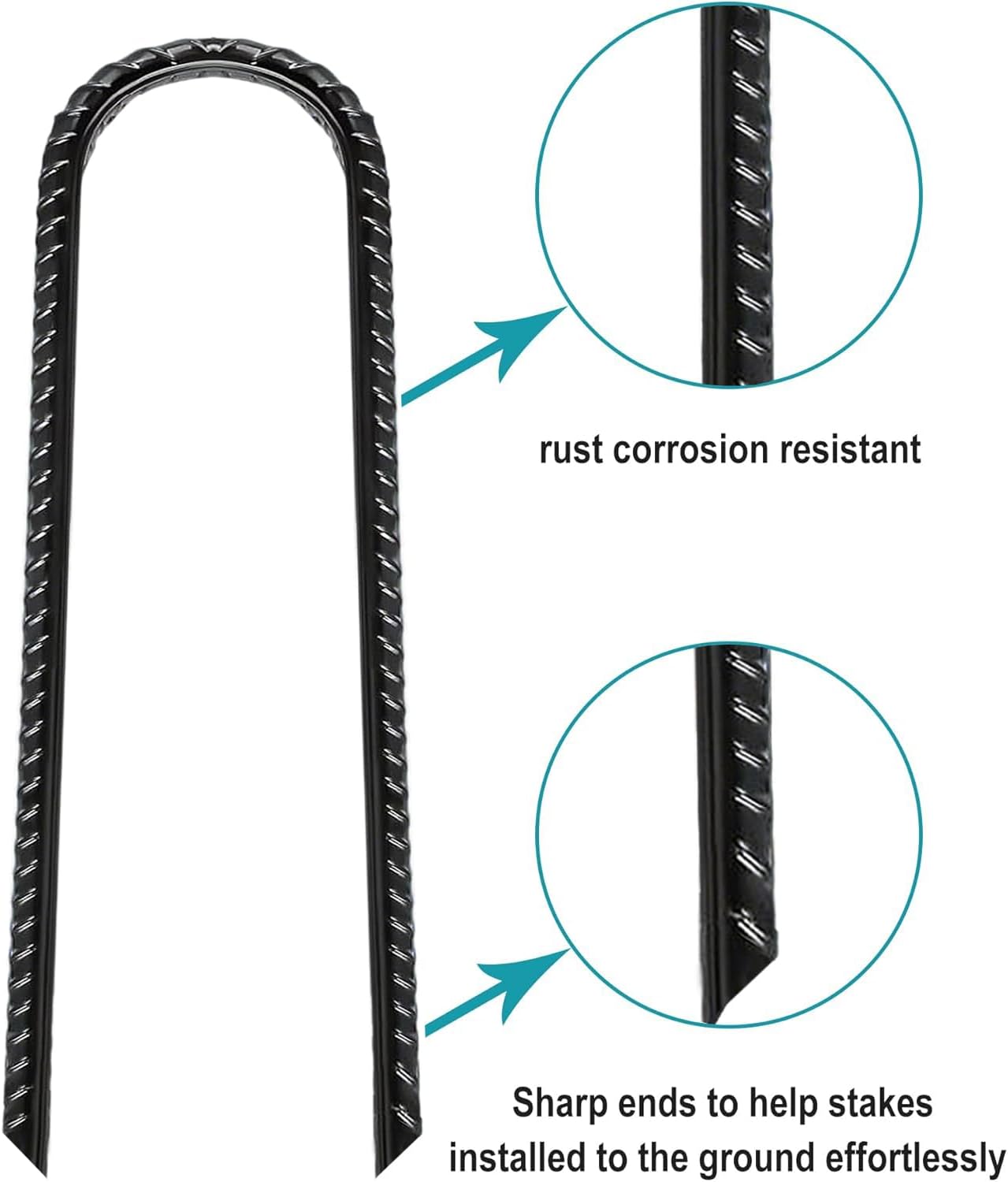 Eurmax USA U-Shaped-Rebar-Stakes-12-Inch, Ground Stakes Heavy Duty Trampoline Stakes Rebar Galvanized for Camping Tent Trampoline Accessories Dog Fence,Pack of 4(Black)
