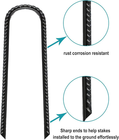 Eurmax USA U-Shaped-Rebar-Stakes-12-Inch, Ground Stakes Heavy Duty Trampoline Stakes Rebar Galvanized for Camping Tent Trampoline Accessories Dog Fence,Pack of 4(Black)
